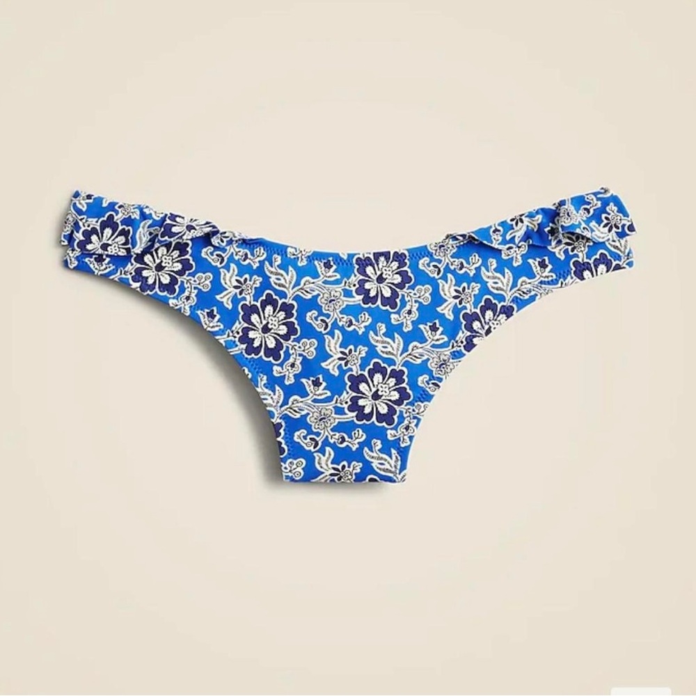 J.Crew Ruffle Floral cobalt bikini bottom Size XS NWT